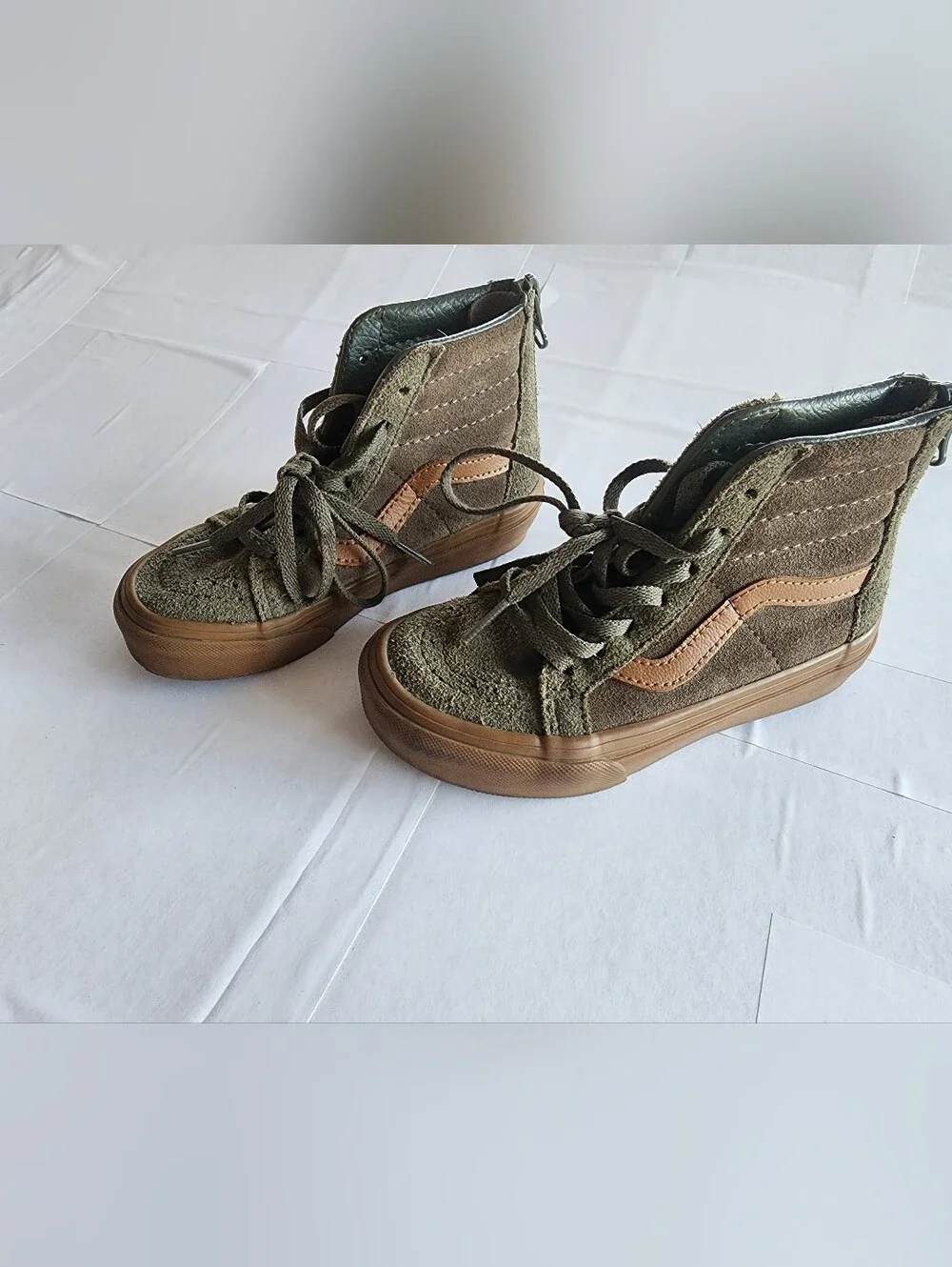 Vans Kids High-Top Sneakers in Olive Green and Tan